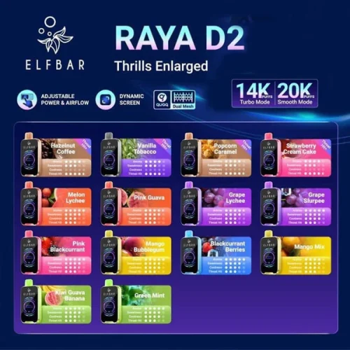 Elfbar Raya D2 20000 Puffs Vape (All Flavors) – Buy Online in Chennai